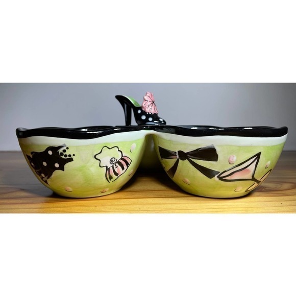 clay Art 3 Section Dip Bowl Triple Dish Hand Painted High Heel & Martini - Picture 5 of 6